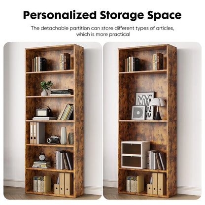 63 Inch Tall 6 Tier Wooden Shelf Bookcase