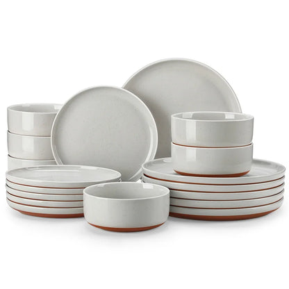 18Pcs Grey Ceramic Plates and Bowls Dinnerware Set.