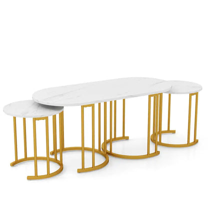 Set of 3 Coffee Table with Marble top