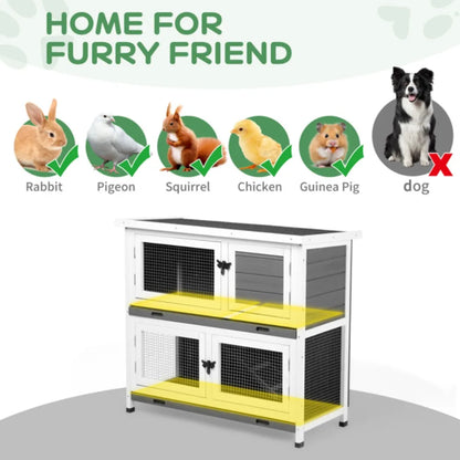 2 Story Solid Wood Rabbit Hutch Bunny Cage