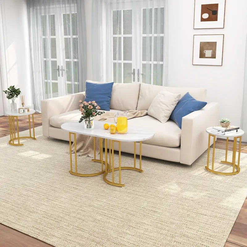 Set of 3 Coffee Table with Marble top