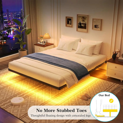 Heavy Duty Metal Queen Size Floating Bed Frame