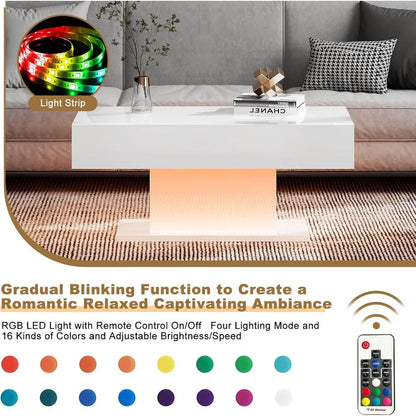 Modern High Glossy Wooden Coffee Tables with 16 Colors LED lights