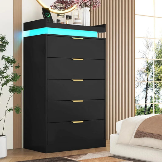 5 Drawer Chest with LED Lights, with Power Outlet