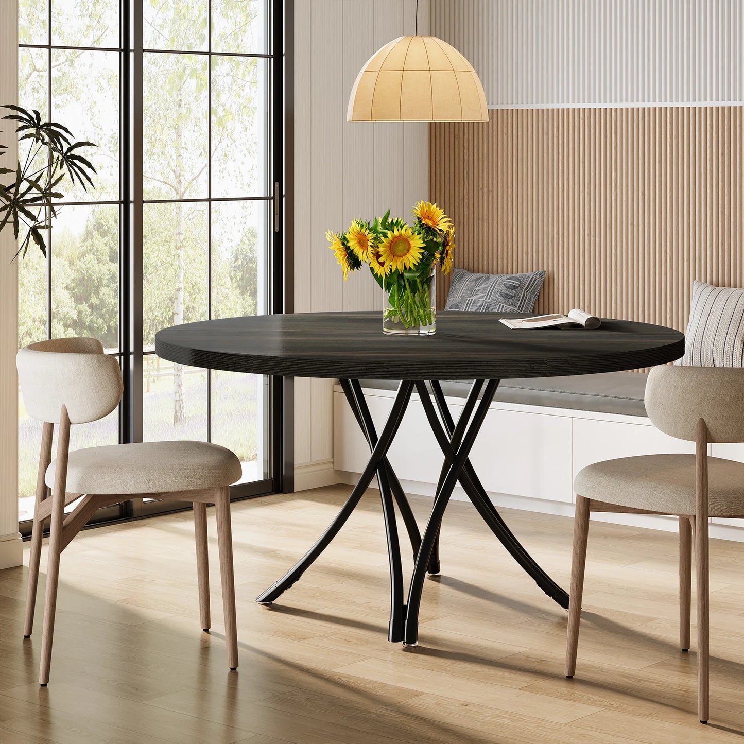 46-Inch Wood Kitchen Table with Sturdy Metal Base