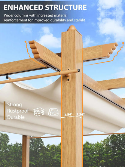 10X10FT 10X13FT Outdoor Pergola with Retractable Canopy