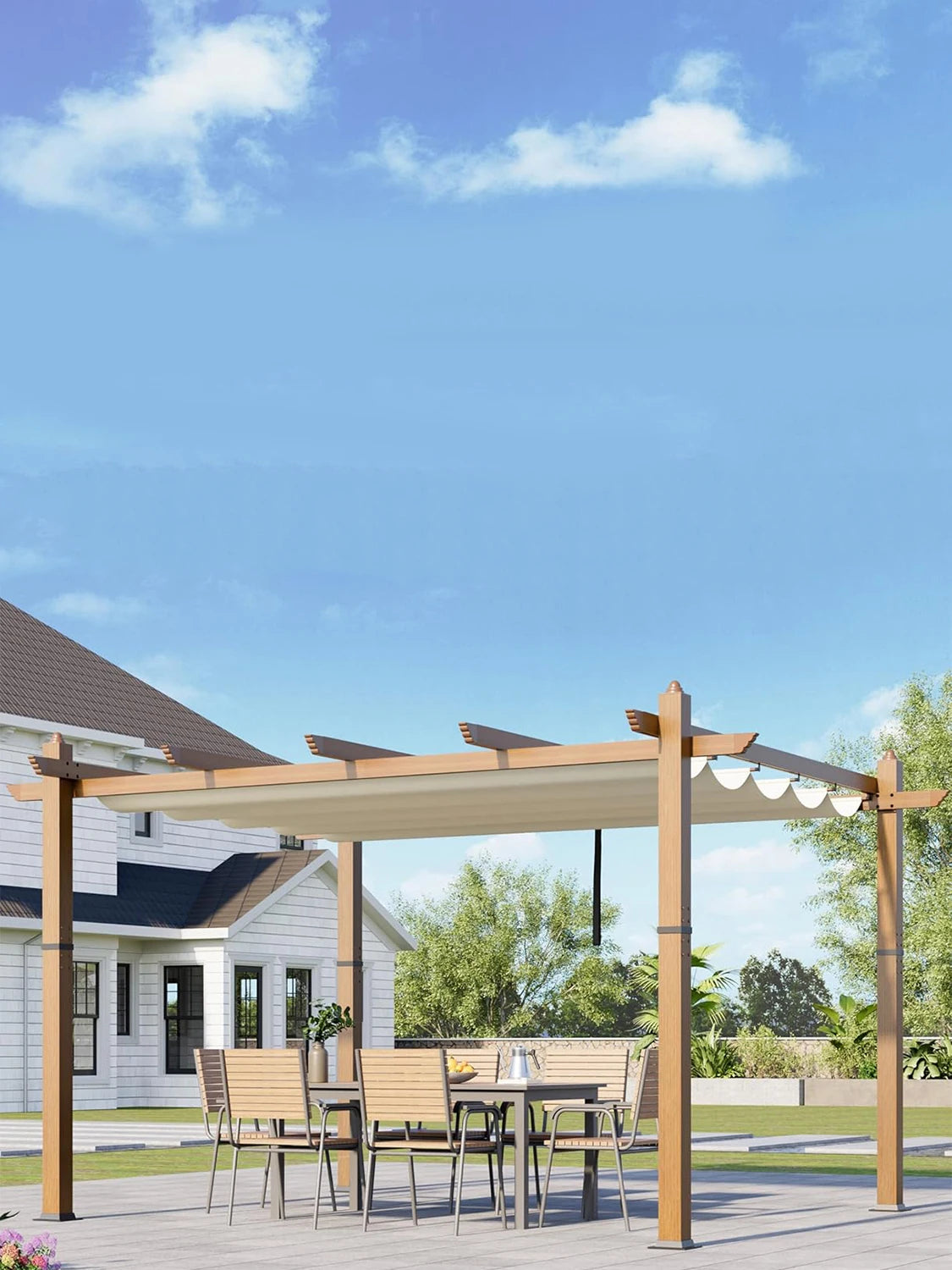 10X10FT 10X13FT Outdoor Pergola with Retractable Canopy