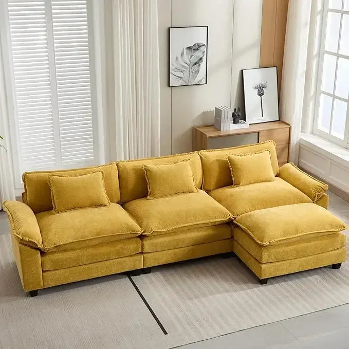 Comfy Cloud Couch Sectional Sofa with Ottoman