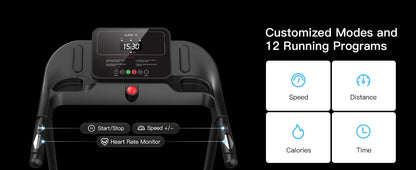 2.5 HP Quite Brushless, Folding Treadmill with Pulse Sensors