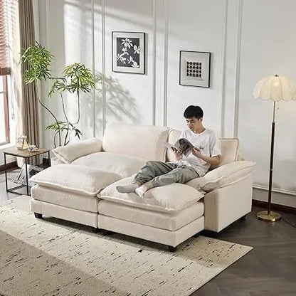 Convertible Sectional Sofa with 2 Movable 2-Layer Ottoman Set
