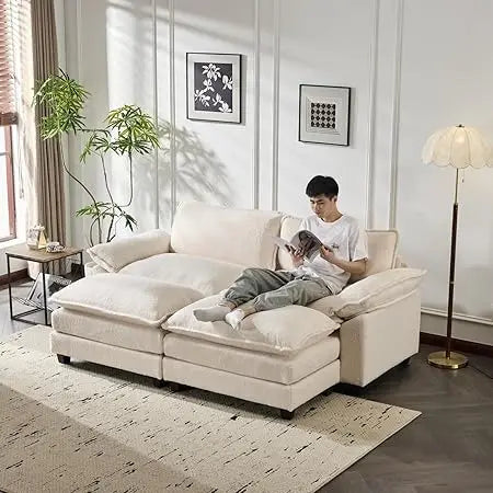 Convertible Sectional Sofa with 2 Movable 2-Layer Ottoman Set