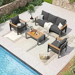 7 Seats, Aluminum Patio Furniture Set with Washable Thick Cushions