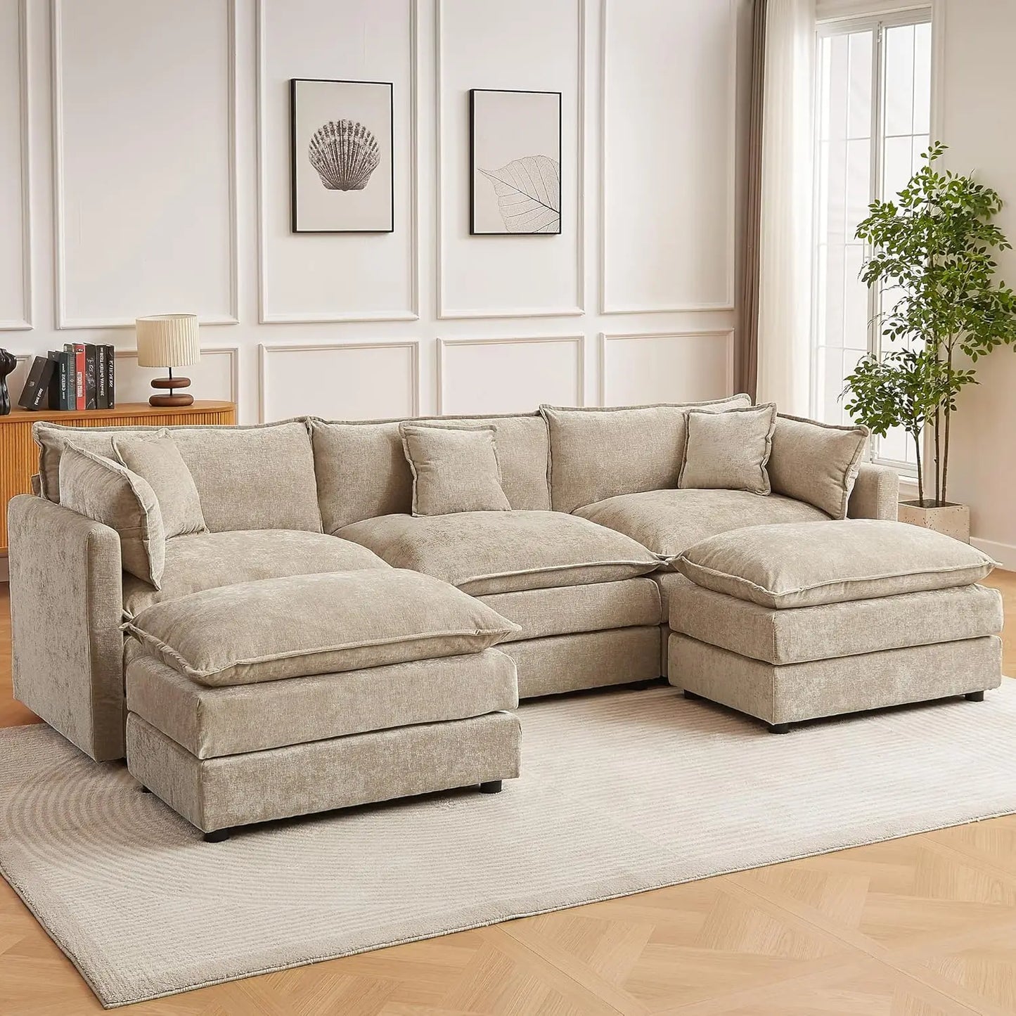 112.2" L-Shaped Sectional Sofa with Movable Ottoman