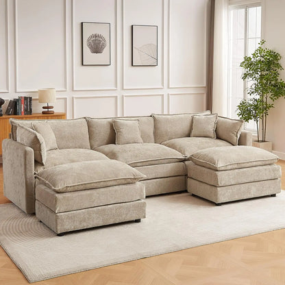 112.2" L-Shaped Sectional Sofa with Movable Ottoman