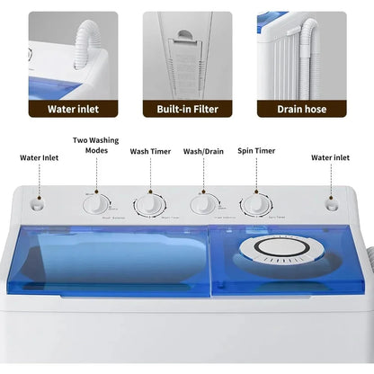 Compact Portable Twin Tub Washing Machine Combo