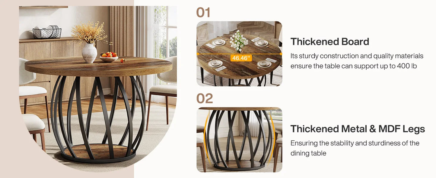 46-Inch Wood Kitchen Table with Sturdy Metal Base