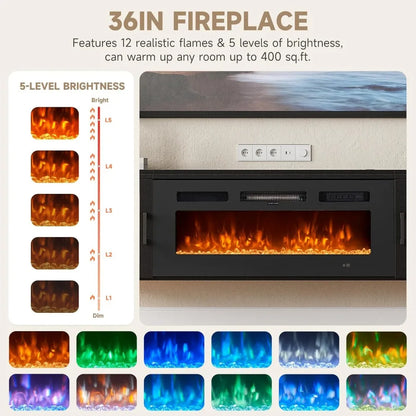 70-inch Floating TV Stand with Built-in Fireplace
