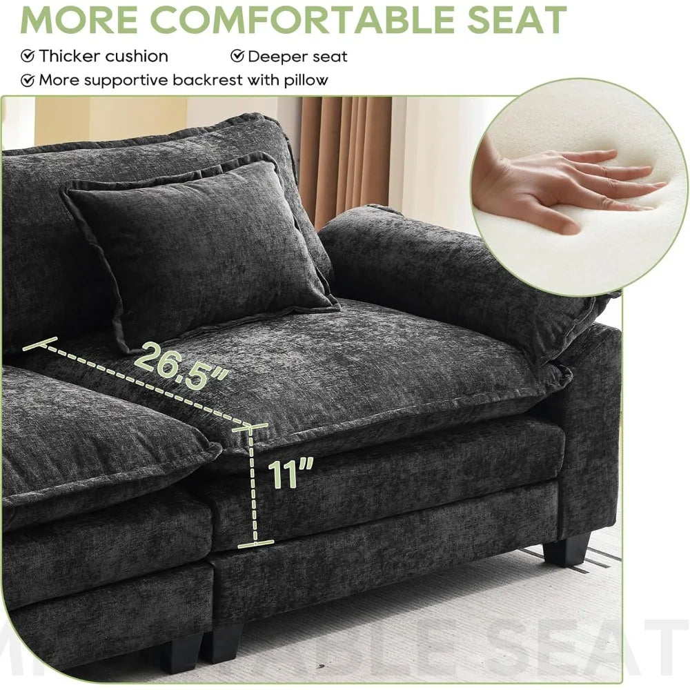 86" Modular Sectional Sofa with Ottoman Throw Pillows