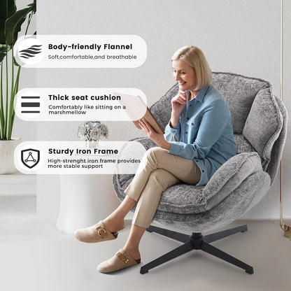 Swivel Accent Upholstered Armchair with Metal Legs