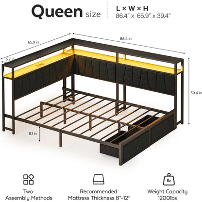 Contemporary Queen-Sized Corner Bed with Storage