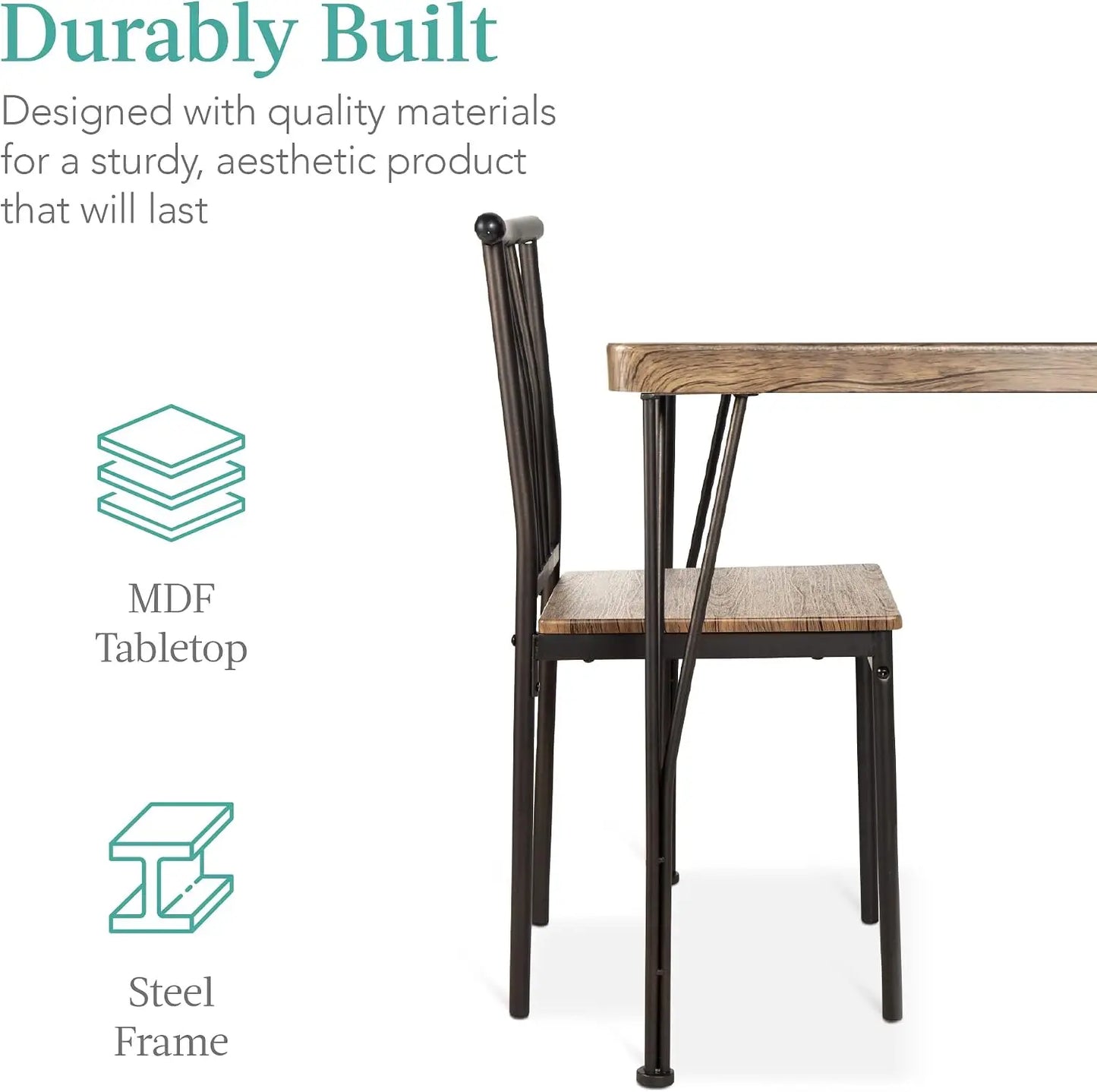 5-Piece Metal and Wood Rectangular Dining Table