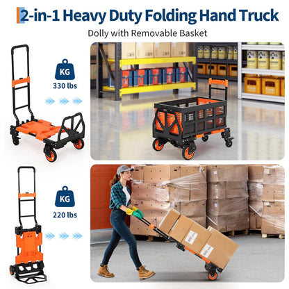 2-in-1 Folding Hand Truck with Foldable Basket