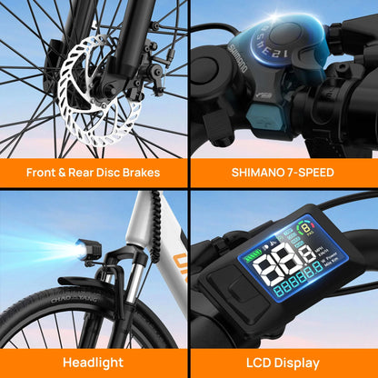 750W E-Bike Commuter 26x2" Tires 20MPH Speed