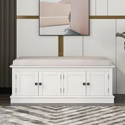 Rustic Storage Bench with 4 Doors and Adjustable Shelves