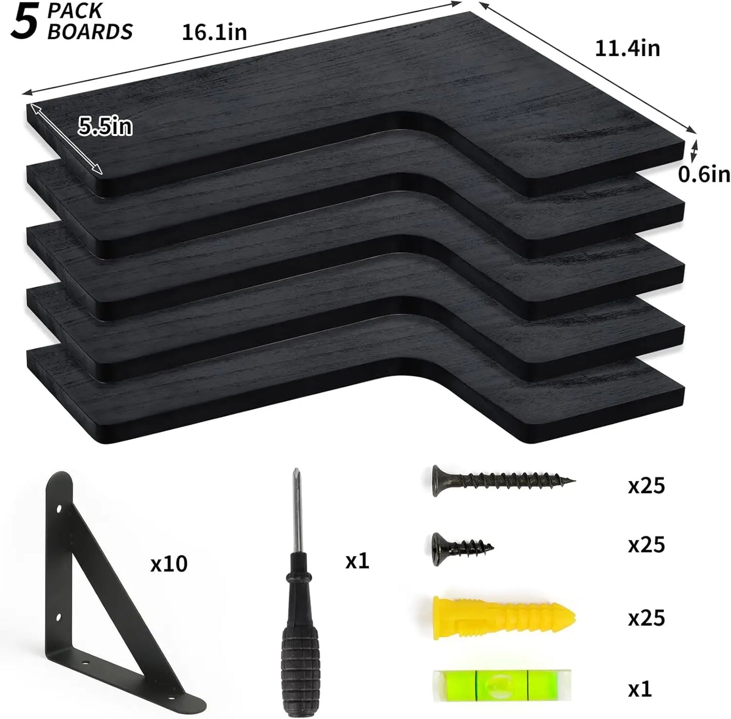 Set of 5, Floating Corner Shelves Wall Mounts
