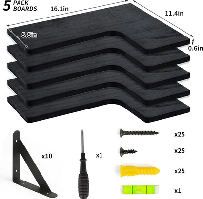 Set of 5, Floating Corner Shelves Wall Mounts