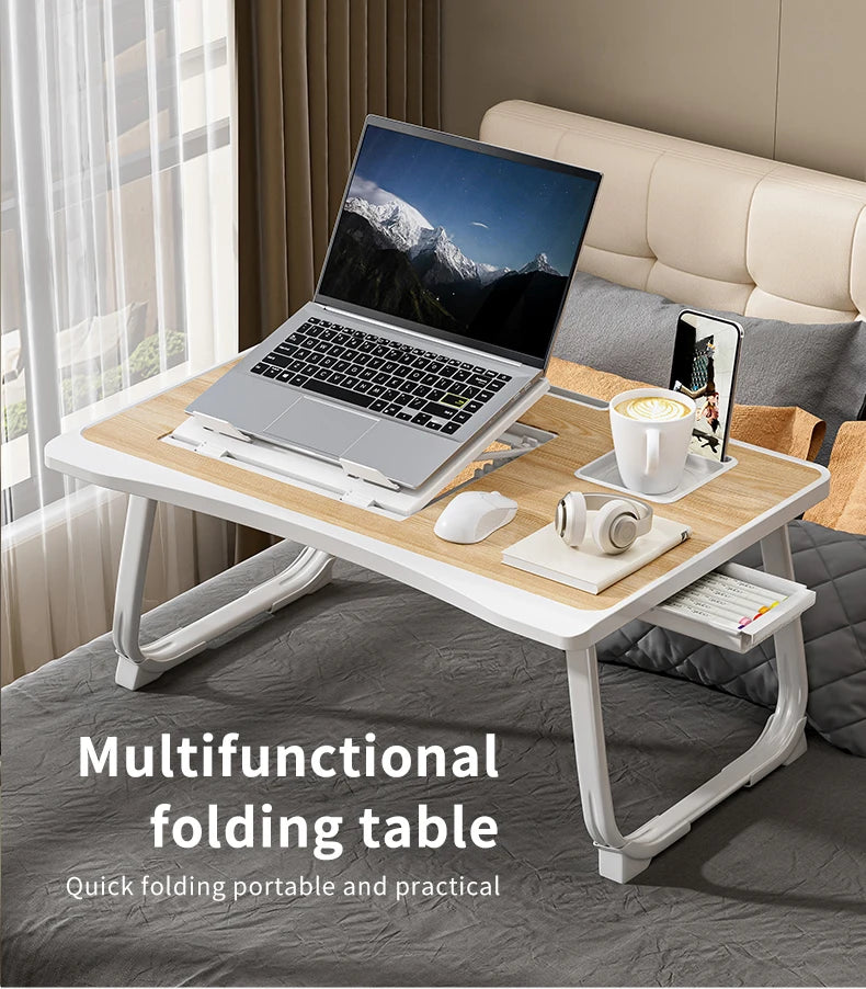 Foldable laptop desk with sturdy desk drawers