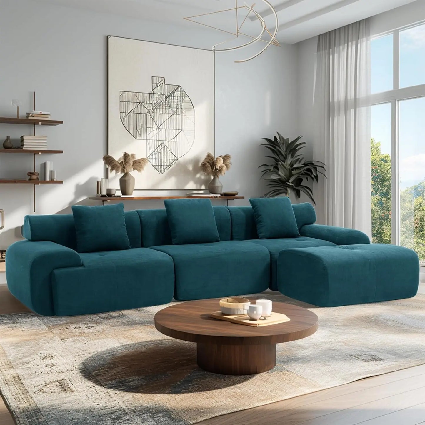 122" Boneless Modular Sectional Sofa with Ottoman
