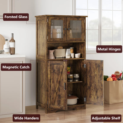 Freestanding Pantry Storage Cabinet with Glass Doors