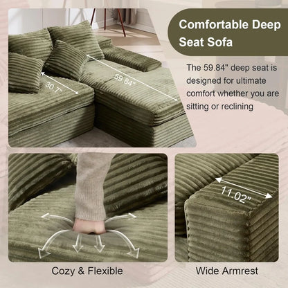99" Corduroy Oversized Memory Foam L Shape Sofa