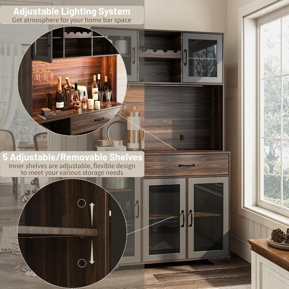71" Tall Coffee Bar Liquor Cabinet with Power Outlet