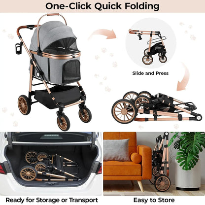 360° Rubber Wheels and Shock Absorption Dog Buggy