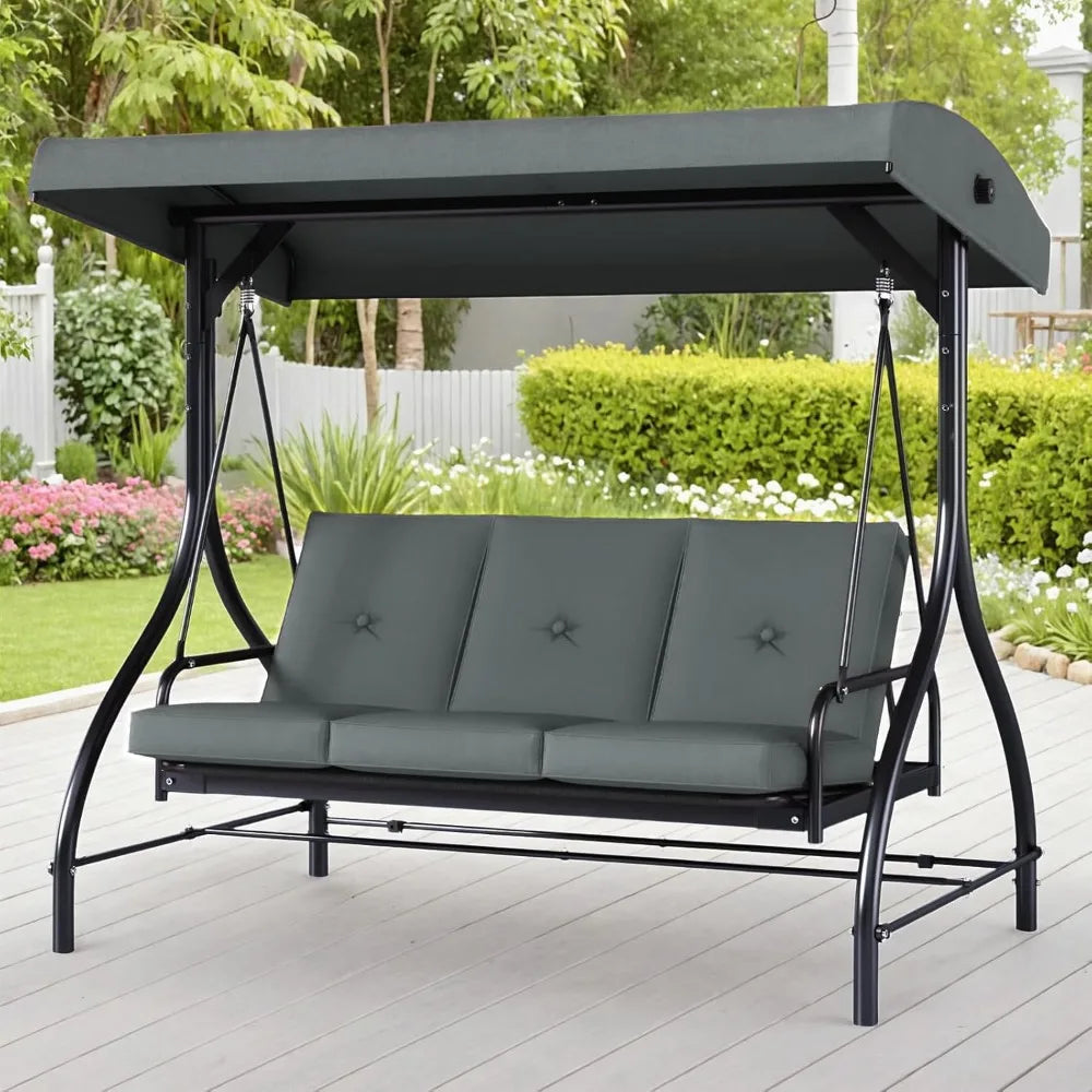 3-Seat Patio Swing with Adjustable Canopy