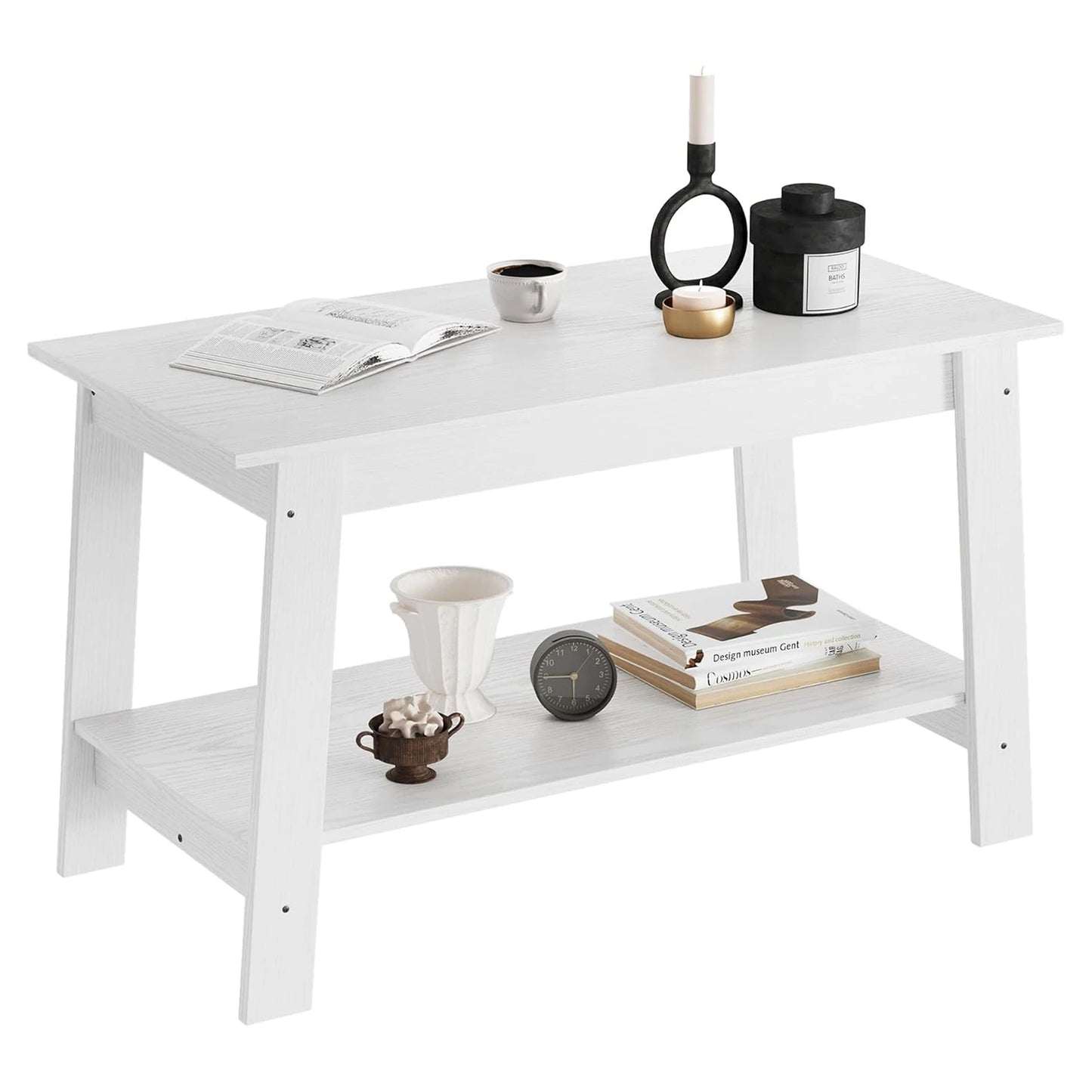 Rustic Farmhouse Wood Coffee Table with Storage Shelf