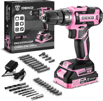 Power Drill   Pink Cordless Drill 20V Electric Power Drill Set