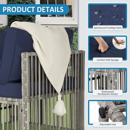 7 Pieces Outdoor Patio Furniture Set with Adjustable Backrest Sofa