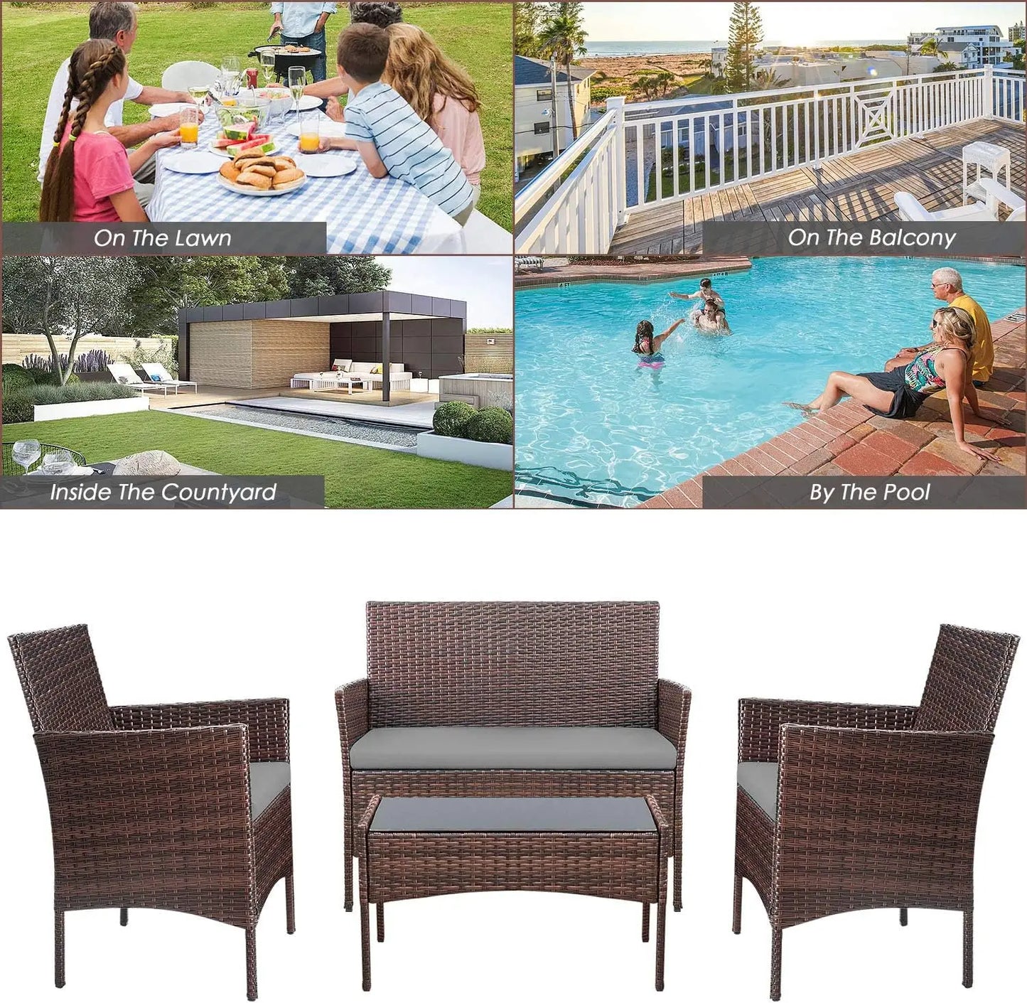 4 Pieces Outdoor Indoor Patio Rattan Chair Wicker Set