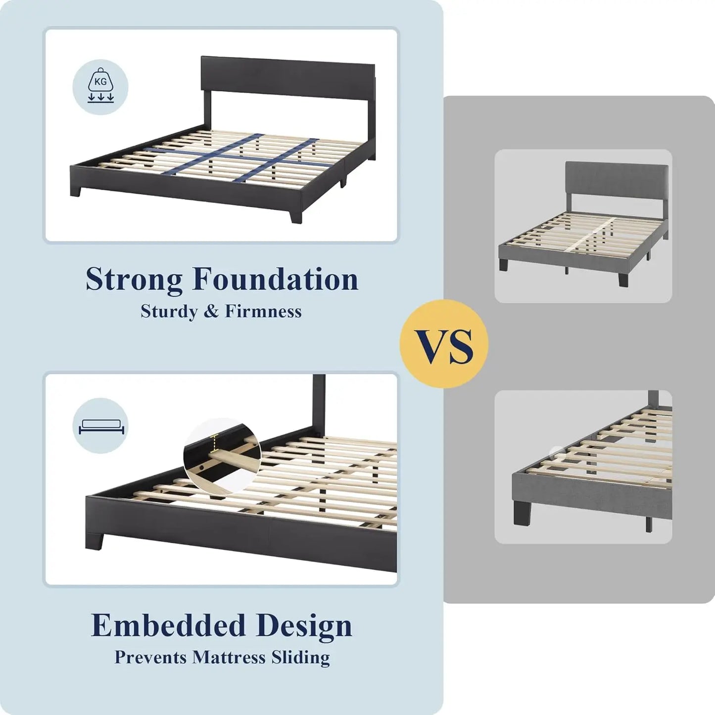 King Size Bed Frame with Adjustable Headboard