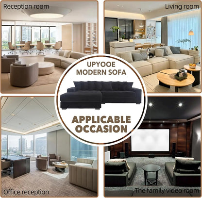 111'' Modern Sectional Sofa, L-Shaped Corduroy Couch