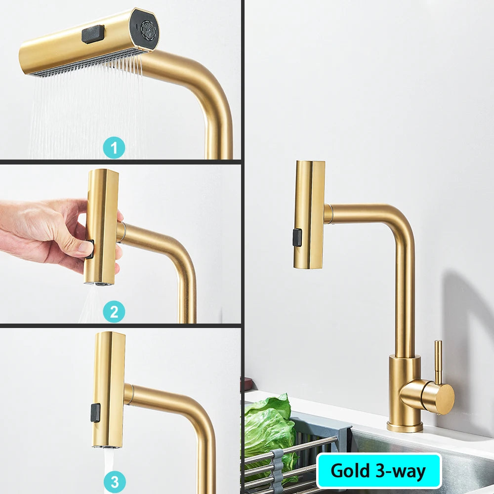 Pull Out Rotation Waterfall Sprayer Sink Mixer