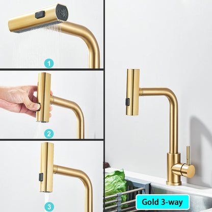 Pull Out Rotation Waterfall Sprayer Sink Mixer