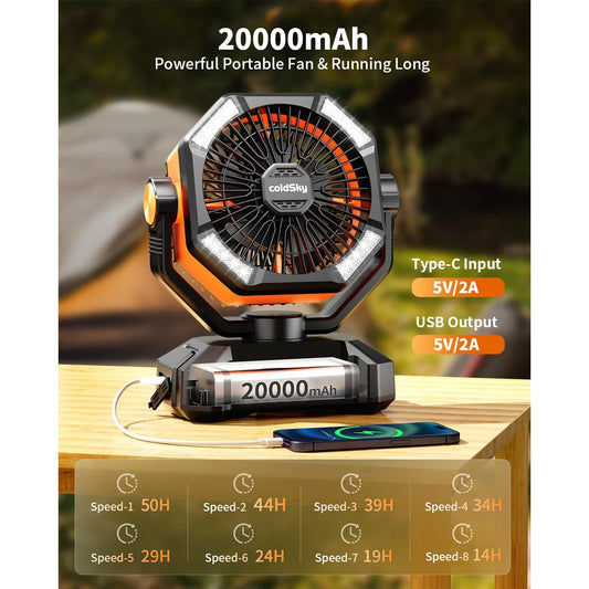 20000mAh Battery Camping Fan with 4 LED Lantern 8 Speeds