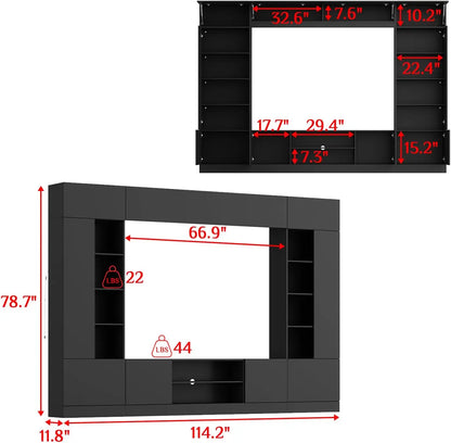 114" Large Wall Unit Entertainment Center with Bookshelves