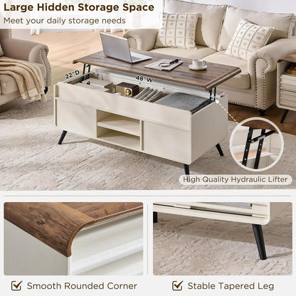 48" Lift Top Coffee Table with Slatted Sliding Door
