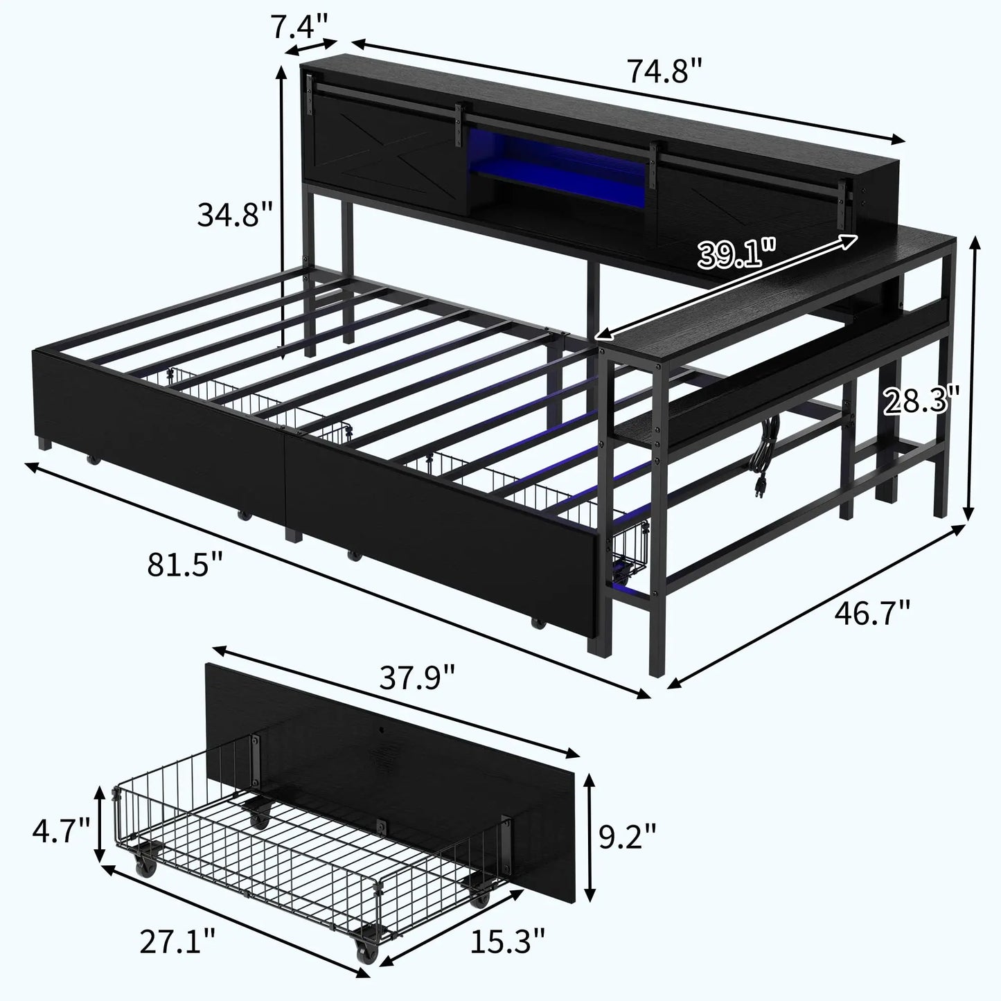 Twin Corner Bed Frame With Charging Station