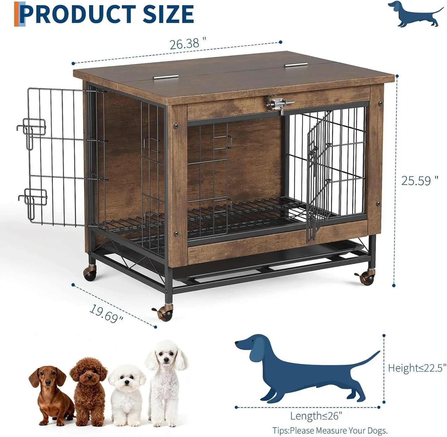26 Inch Double-Door Pet Cage on Wheels